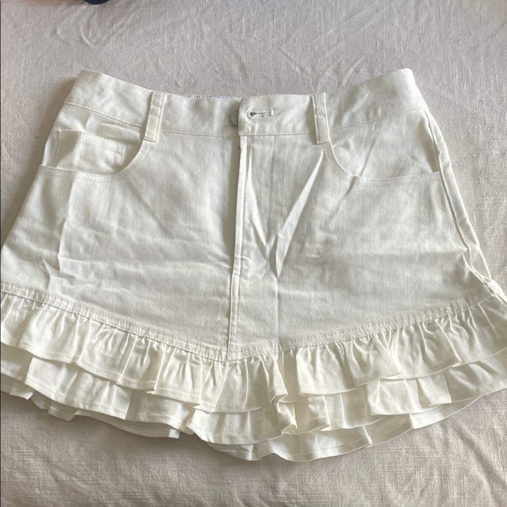 MARBLE White Ruffled Mini Skirt